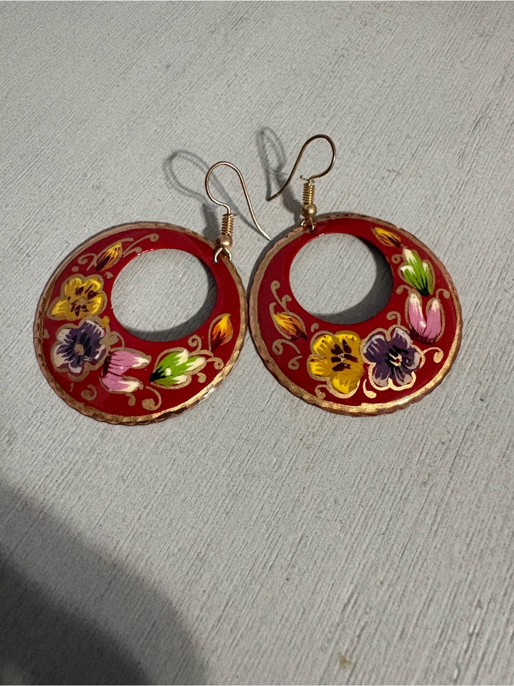 Handmade Mexican Floral Earrings – Red Hand Painted Drops
